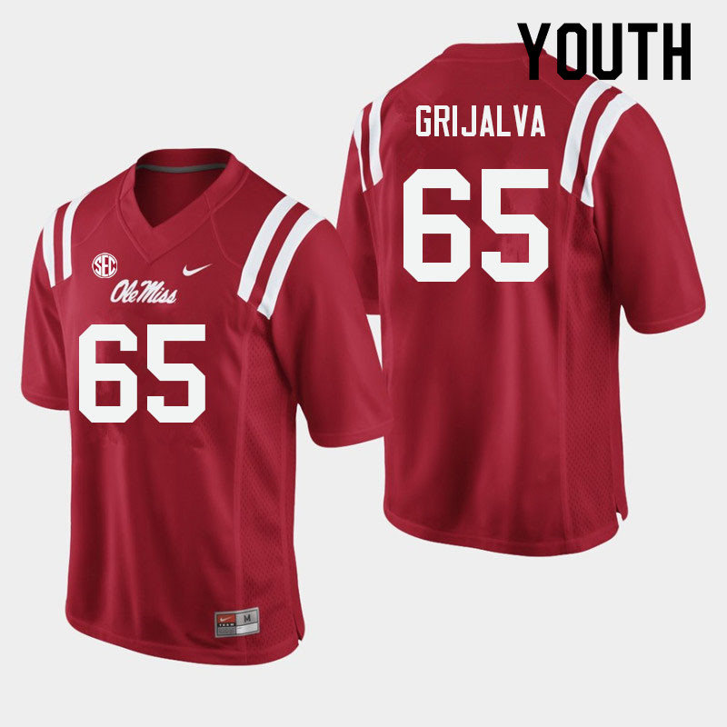Youth #65 Alec Grijalva Ole Miss Rebels College Football Jerseys Sale-Red